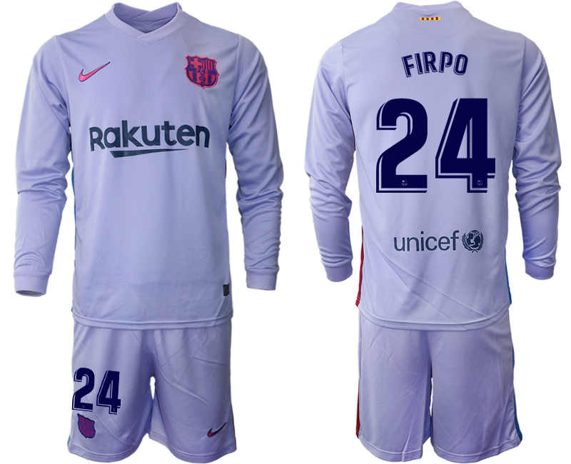 Men 2021-2022 Club Barcelona Second away purple Long Sleeve #24 Soccer Jersey